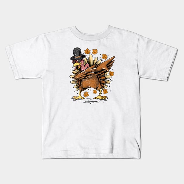 Dabbing Turkey Thanksgiving Day Funny Dab Kids T-Shirt by ChrifBouglas
